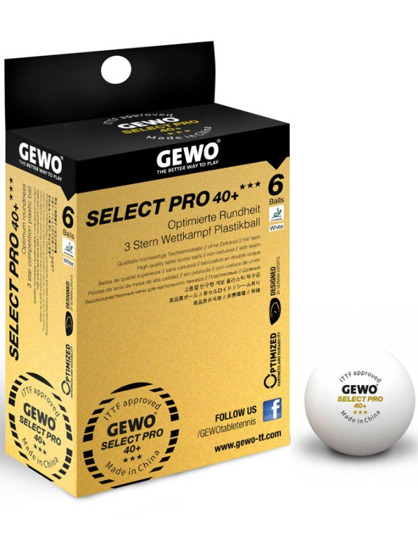 Žogice za namizni tenis GEWO Select Pro 40+ *** - 6 žogic